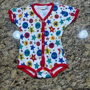 Vintage Tiny Town Sea Creature Star Print Snap Bodysuit Red White 6-9 Months